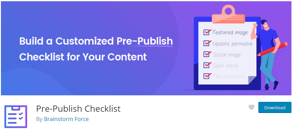 Screenshot des Kopf der Pluginseite von Pre-Publish Checklist