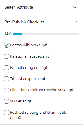 Eine beispielhafte Checkliste, bei der bereits ein Punkt abgehakt ist.